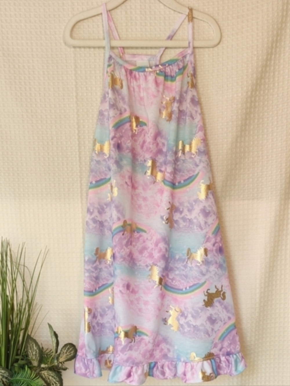 The Children's Place Rainbow Tie-dye w/Gold Foil Unicorn Sleep Nightgown 5/6